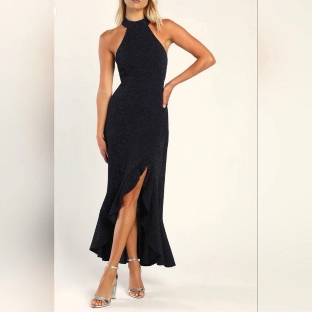 NEW WITH TAGS - Lulus Elegant Maxi Navy Halter Dress